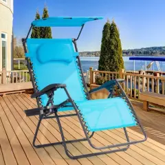 Tangkula Recling Zero Gravity Chair with Drink Tray & Sunshade, Blue