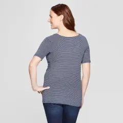 Short Sleeve Crossover Nursing Maternity T-Shirt - Isabel Maternity by Ingrid & Isabel&trade; Navy Striped XS