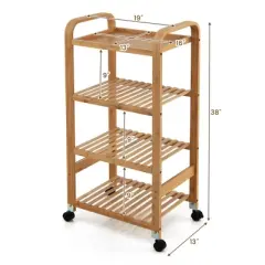 Costway 4-Tier Kitchen Serving Trolley Cart Mobile Bamboo Storage Shelf Lockable Casters