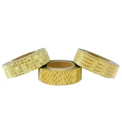 Wrapables Glitter and Shine Washi Tapes Decorative Masking Tapes (Set of 3), Gold Glitz and Snake Print