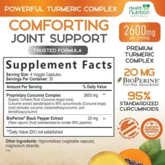 Turmeric Curcumin Extra Strength 2600mg with BioPerine Black Pepper Extract - 120 Capsules;180 Capsules