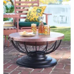 Plow & Hearth - Hammered Copper Fire Pit With Lid Converts To Table
