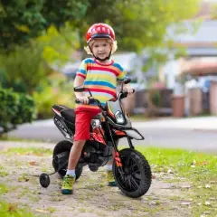 Qaba 12V Kids Motorcycle, Aprilia Licenced Electric Motorcycle for Kids with Training Wheels, Spring Suspension, LED Light, USB, Music
