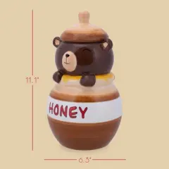 100 North Ceramic 11 inch Everyday Cookie & Candy Jar with Airtight Lid: Kitchen Canisters, Pet Treat Containers, Smiling Brown Bear in Honey Jar