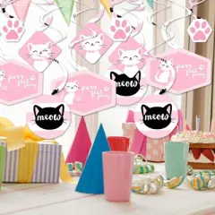 Big Dot of Happiness Purr-fect Kitty Cat - Kitten Meow Baby Shower or Birthday Party Hanging Decor - Party Decoration Swirls - Set of 40