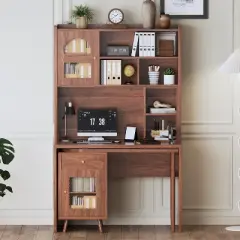 KTMBDW Computer Desk with 90 Degree Rotating Desktop, Office Desk with Storage Drawer&Cabinets, Gaming Desk with Shelves for Home Office, Living Room