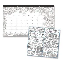 Monthly Desk Pad Calendar, Monthly Coloring Artwork, 17.75 x 10.88, Black Binding, Clear Corners, 12-Month (Jan to Dec): 2026