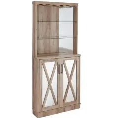 Home Source Grey Wash Corner Bar Cabinet with Mirrored Panels