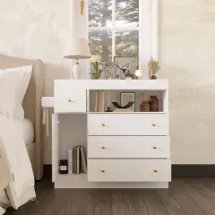 FUFU&GAGA White Changing Table with Safe Changing Station - Multifunctional Storage Dresser for Nursery