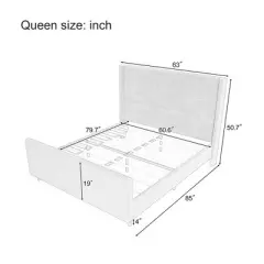 Queen/KIng Size Upholstered Platform Bed Frame with High Wingback Headboard&High Footboard, Corduroy, Cream/Taupe-ModernLuxe