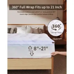 Vipbear 3/4 Inch Memory Foam Mattress Topper , 2 Inch Cooling 5-Zone Gel Memory Foam Plus 1 Inch Down Alternative Pillow Top Mattress Topper