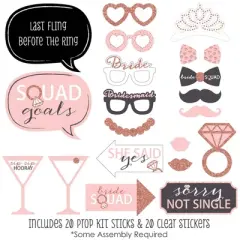 Big Dot of Happiness Bride Squad - Rose Gold Bridal Shower or Bachelorette Party Photo Booth Props Kit - 20 Count