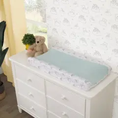 NoJo Disney Winnie the Pooh Hello Sunshine Grey and White Super Soft Contoured Changing Pad Cover with Plush Aqua Fleece Center Panel