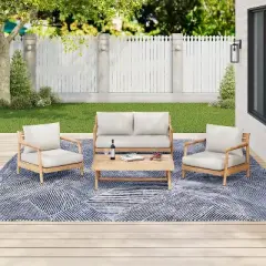 Christopher Knight Home Selina 4 Piece Rustic Outdoor Slatted Design Acacia Wood Upholstered Seating Set