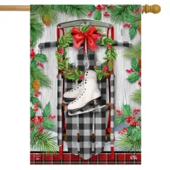 Briarwood Lane Winter Sled House Flag Checkered Skates Fir Berrie