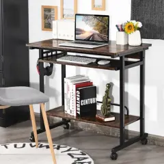 Costway Computer Desk Rolling Laptop Cart Writing Workstation w/ Keyboard Tray