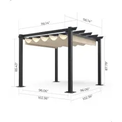 GustoWave 10x10 Ft Outdoor Aluminum Pergola with Upgraded Retractable Canopy, Modern Pergola Suitable for Gardens, Backyard, Lawn, Grey&Beige