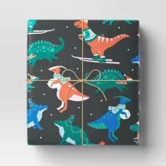 30" 50 sq ft Christmas Roll Wrap Dinosaurs on Black - Wondershop&trade;