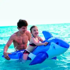 Pool Central 57" Inflatable Whale Rider 1-Person Swimming Pool Float - Blue/White