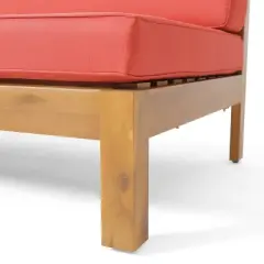 2pc Brava Outdoor Acacia Wood Left Arm Loveseat & Coffee Table with Cushion Teak/Red - Christopher Knight Home