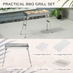 WELLFOR Stainless Steel Portable Charcoal Grill Folding Barbeque 781093906621 Silver