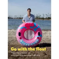 Joyfy Pool Float Adults, River Pool Tube Raft with Cup Holders, Heavy Duty Inflatable Swimming Ring with Backrest for Water Fun (Pink)