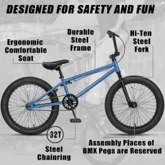 Itopfox Freestyle BMX Bike for Kids Ages 5-13, Beginner Level Rider with Durable Hi-Ten Steel Frame, Easy to Ride & Assemble, Multiple Colors