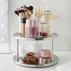 Juvale Lazy Susan Organizer for Cabinet, 2 Tier Spice Rack, Kitchen Supplies, Stainless Steel, 10.5 In