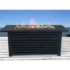 Rectangular Steel Outdoor Fire Pit Table with Stainless Steel Burner and Propane/Natural Gas Compatibility