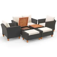 Costway 7 PCS Patio Furniture Set with Loveseat Armchairs Ottomans & Storage Table