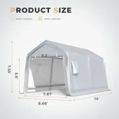 EROMMY Portable Outdoor Storage Shelter, Heavy Duty Carport w/Roll-up Doors & Ventilated Windows, Portable Garage Tent Shelter - 8' x 14' - Grey