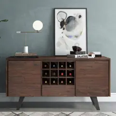 Mitchell Sideboard Buffet with Wine Rack Distressed Charcoal Brown - WyndenHall