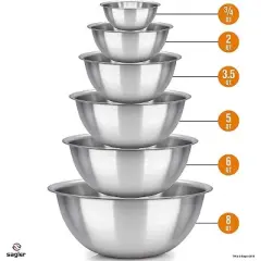 Mixing Bowls Set of 6 Stainless Steel Mirror Polished Bowls for Serving and Cooking - HomeItUsa