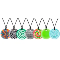 Chewigem Chewable Button Necklace, Green Swirl