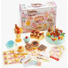 Link 75 piece Birthday Fruit Decoration Cake, DIY Fruit Cake, Pretend Play Desserts Food Toy Set, Blue
