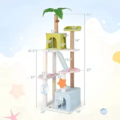 Costway 71&rdquo; Tall Cat Tree Multi-Level Aesthetic Beach-Themed Cat Tower w/ Jute Scratching Posts
