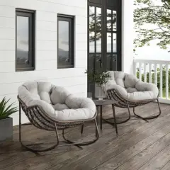 SKRAN Outdoor Rattan Rocking Chair,Padded Cushion Rocker Recliner Chair Outdoor for Front Porch, Living Room, Patio, Garden