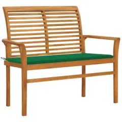 vidaXL Outdoor Patio Bench with Cushion Solid Wood Teak - Green