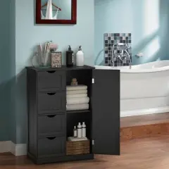 Costway 4 Drawer Freestanding Bathroom Floor Cabinet Adjustable Storage Cupboard
