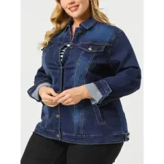 Agnes Orinda Women's Plus Size Outerwear Button Front Washed Denim Jean Jacket
