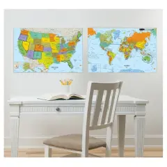 Wall Pops! White Board Decals 2ct - World and US Maps