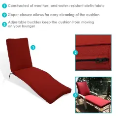 Sunnydaze Outdoor Olefin Replacement Patio Chaise Lounge Chair Seat Cushion - 72" x 21" - Red