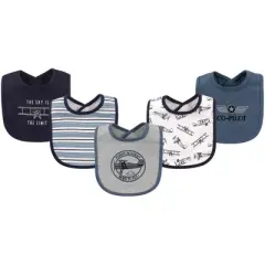 Hudson Baby Infant Boy Cotton Bibs 5pk, Aviation, One Size