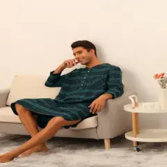 Lars Amadeus Men's V Neck Button Checked Nightshirts Pajamas