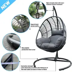 Gulches High Quality Outdoor Indoor Black color PE Wicker Swing Egg chair with Antracite Color Cushion And Black Color Base