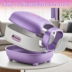 Ridstar Large Foldable Cat Litter Box with Lid, Scoop, Front Door Access, Leak-Proof Design & Odor Control-Purple