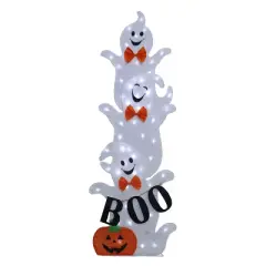 Season's Designs 3.6 ft Stacking Ghosts in Bow Ties with Jack o' Lantern Halloween Decoration for Indoor or Outdoor Use, Polyester, Ground