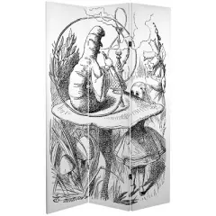 71" Double Sided Alice in Wonderland Canvas Room Divider White - Oriental Furniture