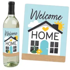 Big Dot of Happiness Welcome Home Housewarming - New Sweet Home Decorations for Women and Men - Wine Bottle Label Stickers - Set of 4