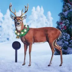 Collections Etc Solar Majestic Deer with Wreath Metal Yard Stakes Buck